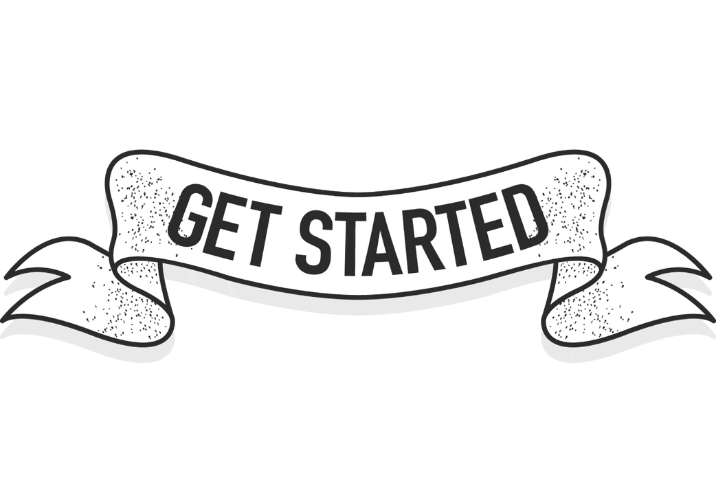 Vintage banner with get started ribbon. Banner design. Vinta